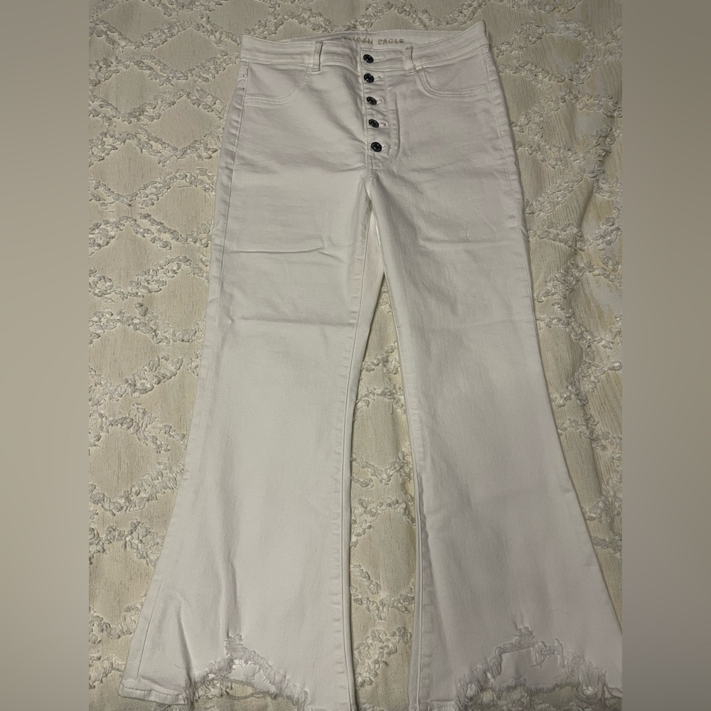 American Eagle White Flared Button-Up Jeans